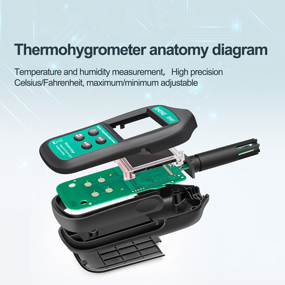 Met dauwpunt temperatuur vochtigheidsmeter abs draagbaar automatische uitschakeling digitaal display 2 in 1 batterijgevoed multifunctioneel