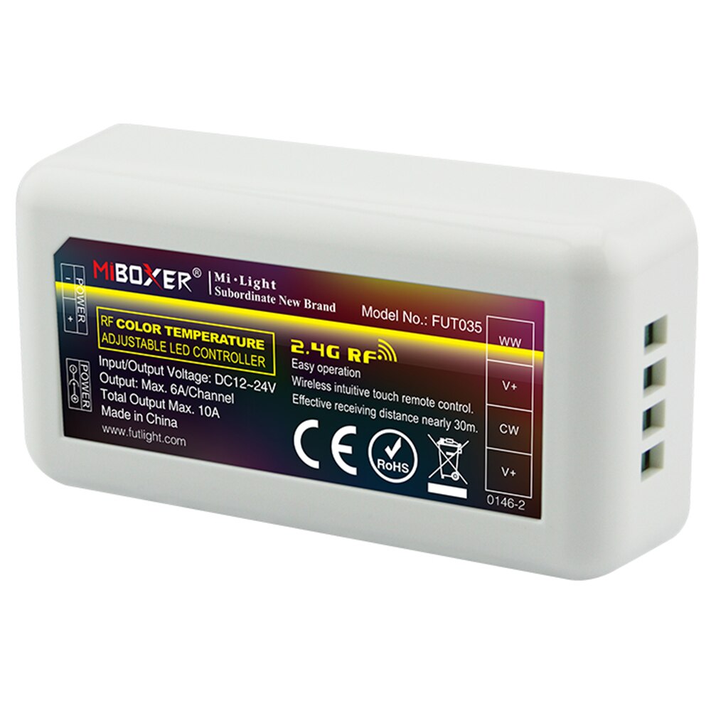 Miboxer fargetemperaturjustering cct ledet stripe kontrolleren 4 sone 2.4g rf trådløs fjernkontroll / app wifi / alexa google stemmekontroll