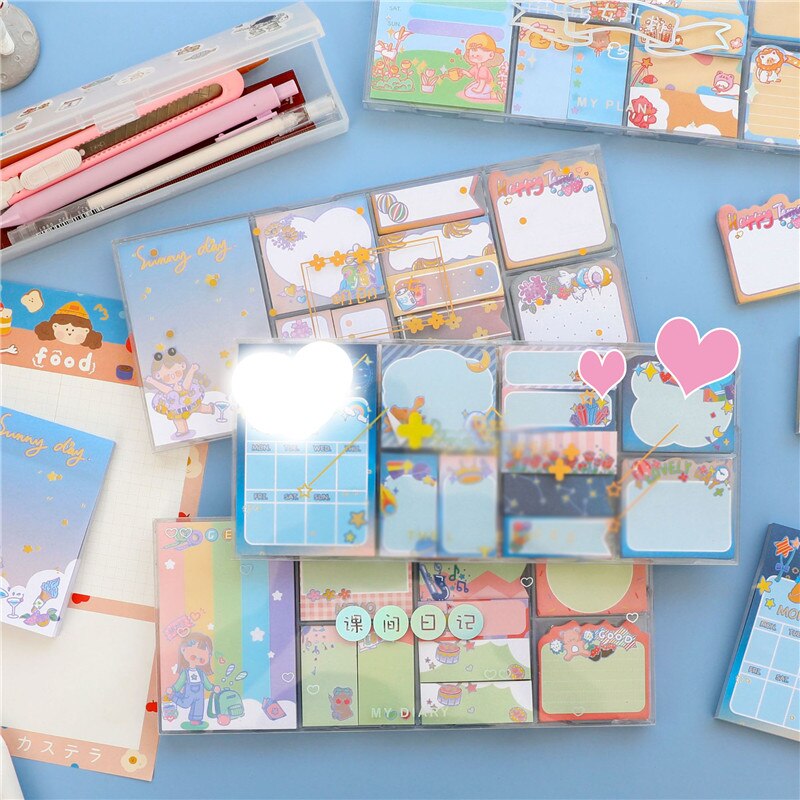 Cute Post-It Notes with Acrylic Box Scrapbook Stickers Stationary Office School Supplies Chinoiserie Paper Memo Pad Sticky Label