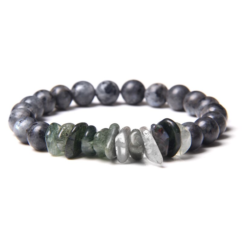 Gray map gem stone beaded bracelets for men women Lucky Green Rutilated Quartz crystal beads charm bracelet jewelry: 3 Matte Labradorite / 21cm