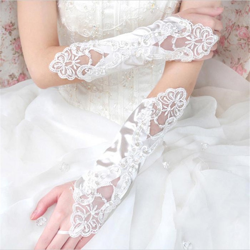6 Colors Gloves Fingerless Satin Party Prom Bride Gloves For Women Female Long Gloves