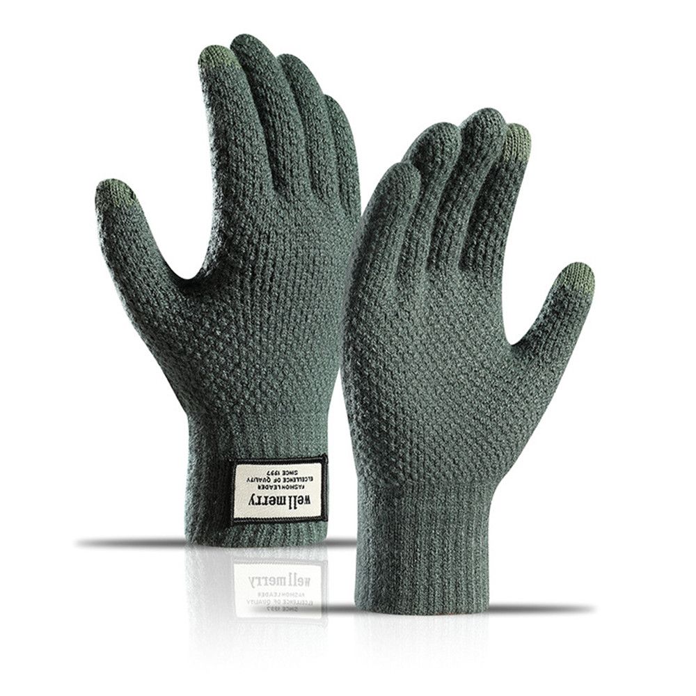 Guantes de punto de para hombre, manopla gruesa y cálida de lana y Cachemira, Color sólido, ideal para negocios, Invierno: Verde militar