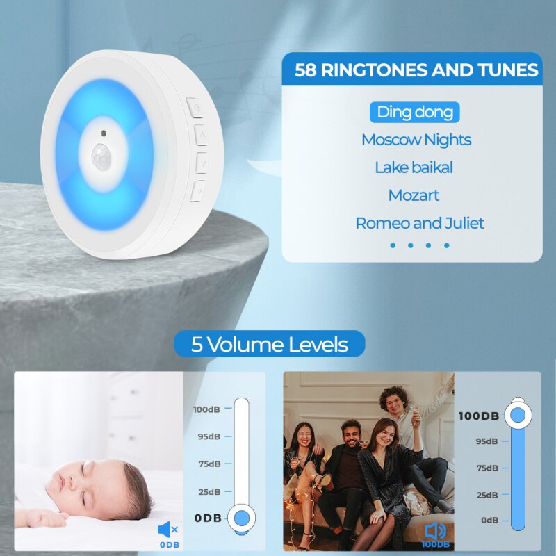 IP55 USB LED Powered Waterproof Wireless Smart PIR Motion Sensor DoorBell Night Light High Range Of 200 M Home Outdoor Decor