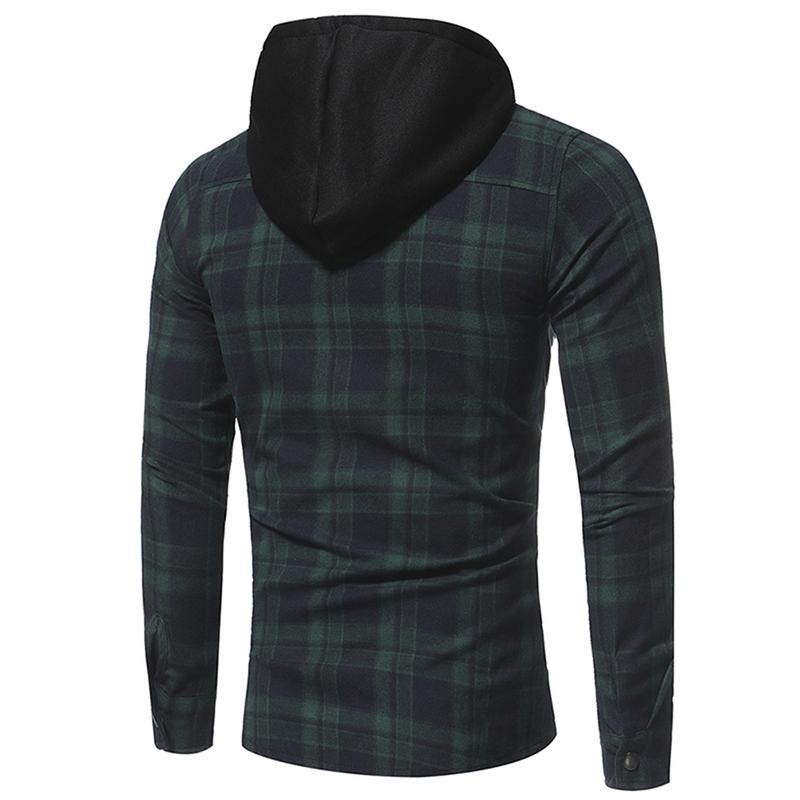 Mens Flanel Plaid Dubbele Zakken Hooded Shirt Casual Leisure Gecontroleerd Patroon Longsleeved Overhemd