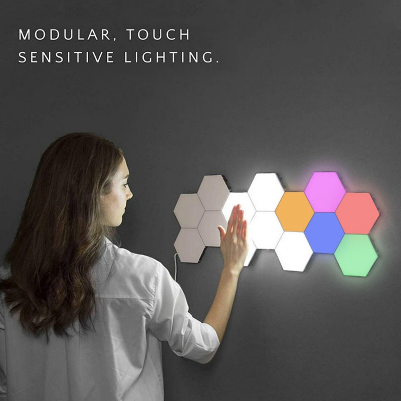 Luz cuántica con Sensor táctil, luces LED de noche, luz hexagonal, lámpara de muro táctil Modular magnética, decoración creativa para el hogar, lámpara de noche de Color