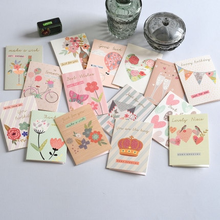15pcs Mini Greeting Card Birthday Card Best Wishes Small Flower Card