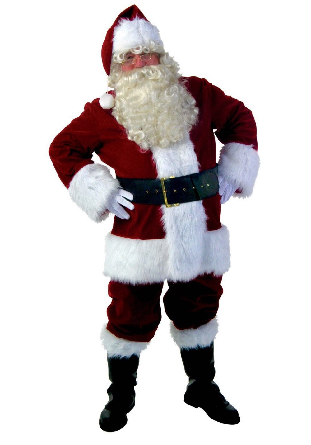 6Pcs Deluxe Santa Claus Costume A Full Set Of Christmas Costumes Red Velvet Santa Claus Christmas Cosplay Clothes Luxury Suit: L