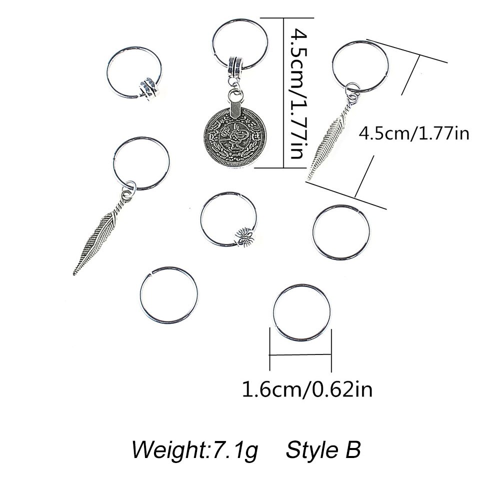 7 unids/bolsa de trenza de pelo plateada, puños de pelo con cuentas, amuleto de tubo de Rastas, accesorios de extensión