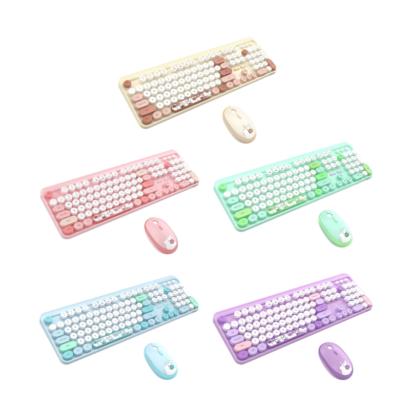 Hello Bear Tastatur- und Maus-Set, kabellos, 2,4 G, niedliches Gaming für PC, Laptop, Computer, Notebook, Gamer, Büro,