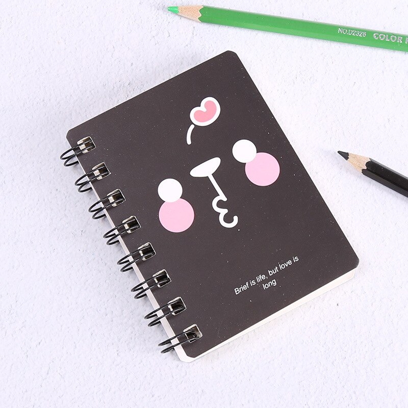 A7 Mini Spiral Notebook Cartoon Cat Notepad Kawaii Personal Diary Planner Horizontal line Notebook School Office Supply 80Sheets: Black emoji