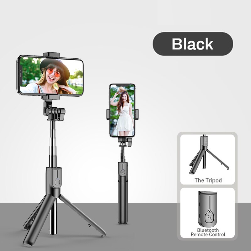 Wireless bluetooth Selfie Stick LED Ring light For iPhone X 8 Android smartphones expandable handheld monopod real-time Tripod: Black No Light