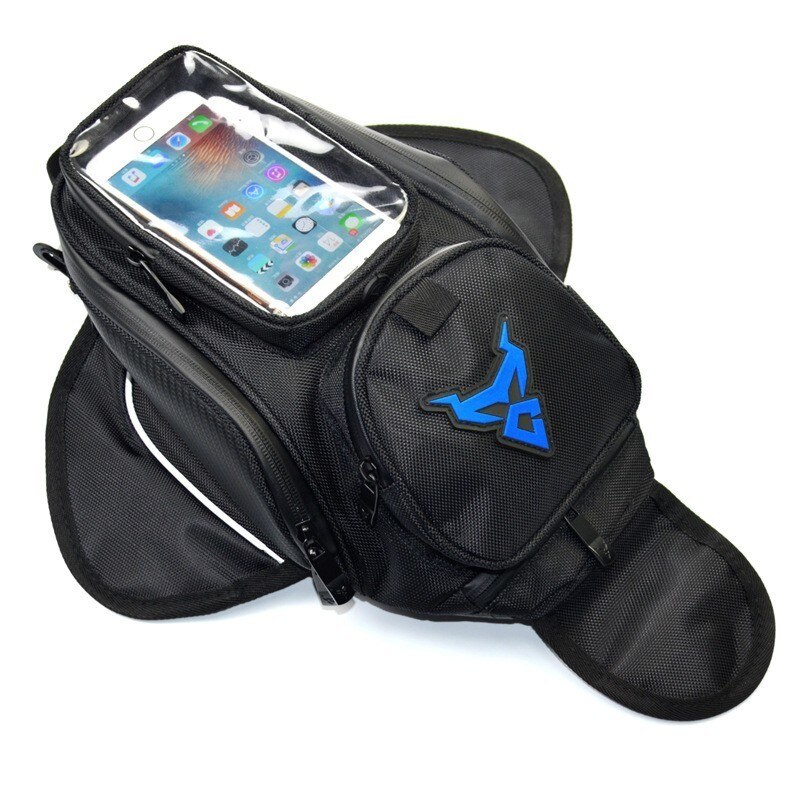 Motorcykel magnetisk tank taske vandtæt motorcykel sadeltaske skuldertaske rygsæk bagage telefon taskeholder til iphone xiaomi: Blå mærke