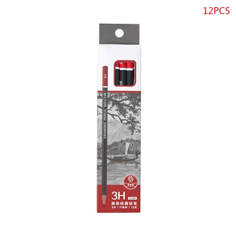 Lápiz de grafito para escritura de bocetos, 12 unidades/caja, 2H HB 2B 3B 3H 4B 5B 6B 8B 10B, suministros escolares de oficina: 3H