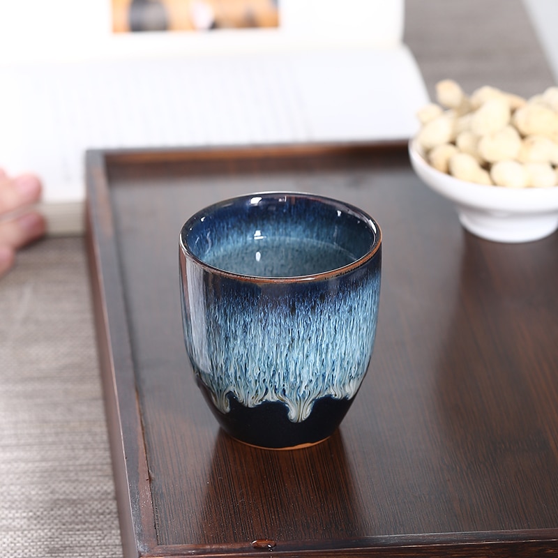 Luwu stor størrelse keramisk tekop blå porcelæn kung fu kop drikkevare 170ml