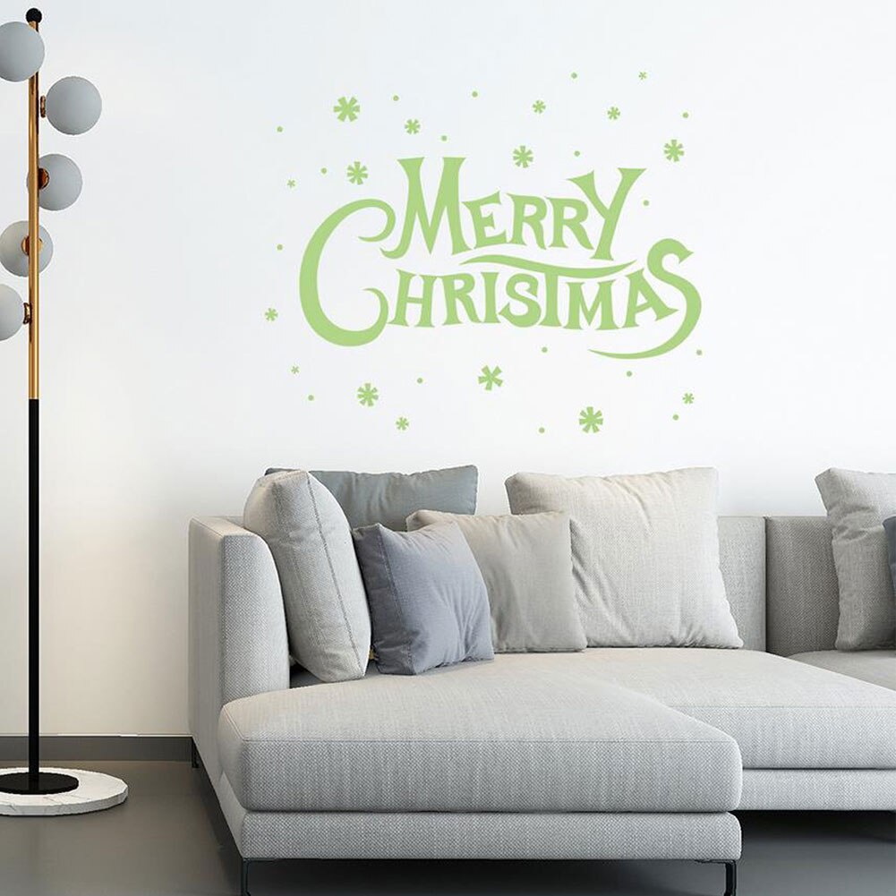 Christmas Glowing Wall Stickers Letter Stickers window decals PVC Wall Posters for Bedroom Living Room Green wallpaper