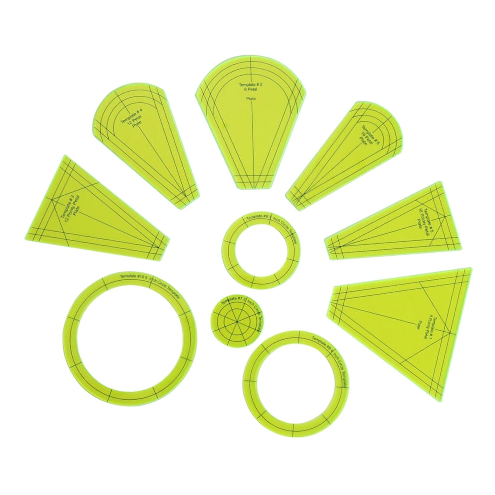 10Pcs Regular Dresden Plate Template Patchwork Frames Ruler Dressmaking DIY