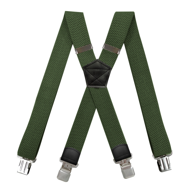 Heren Zware Grote En Lange Bretels 3.8Cm Breed X Terug Met 4 Sterke Clips Verstelbare Elastische Werk Broek bretels-Zwart Bruin: Army Green