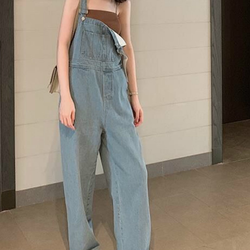 Jumpsuits dames los effen zakken denim casual all-match vrijetijdskleding trendy koreaans dames dagelijks streetwear nieuwigheid vintage: Xl