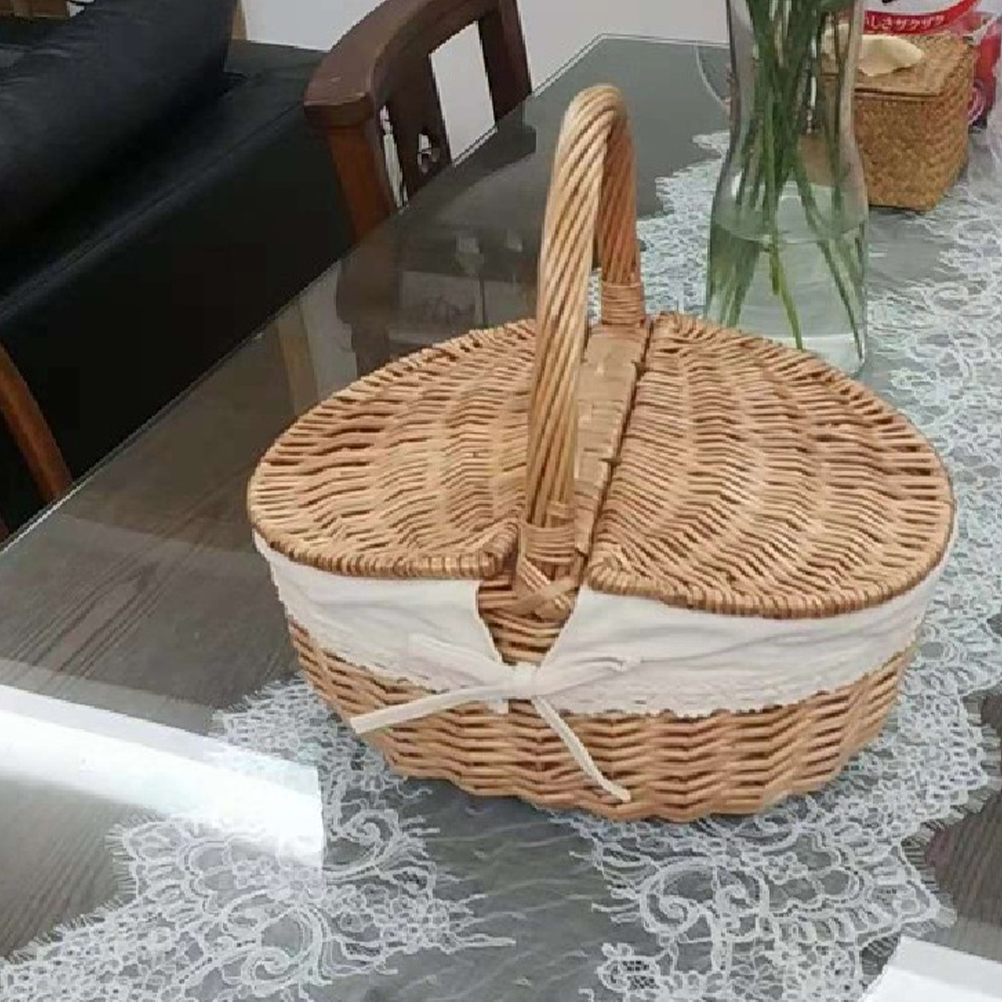 Cesta de Picnic al aire libre tejida a mano, disfraz hecho a mano, contenedor de frutas y verduras, tienda, cestas de sauce