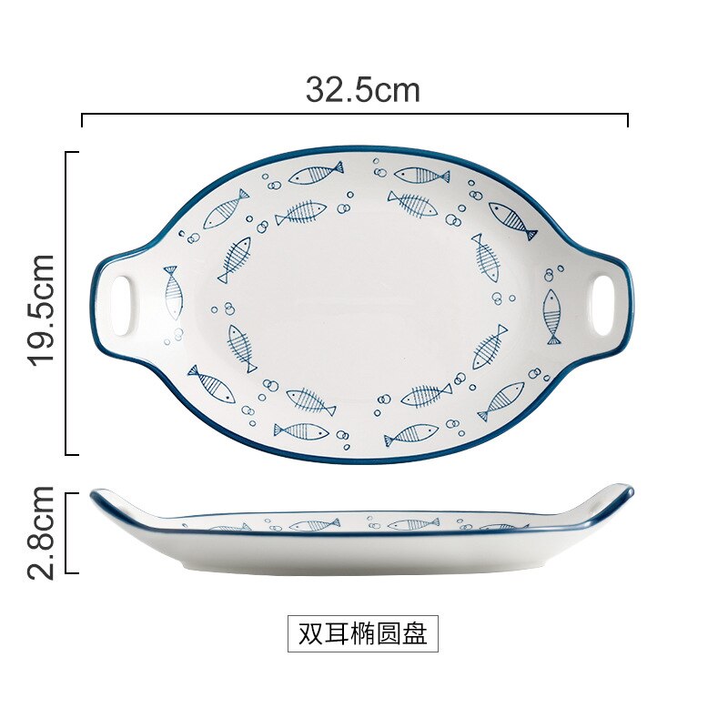 Japansk stil keramik mattallrik skål mat porslin nudlar biff soppskål barn frukost dekorativ servis tallrik: Oval med handtag