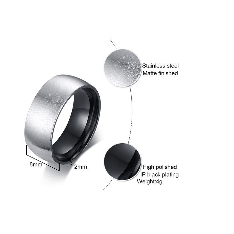 Kotik 8Mm Mat Oppervlak Mannen Ringen Rvs Zwart Innerlijke Mannelijke Ring Casual Jewel Comfort Dragen