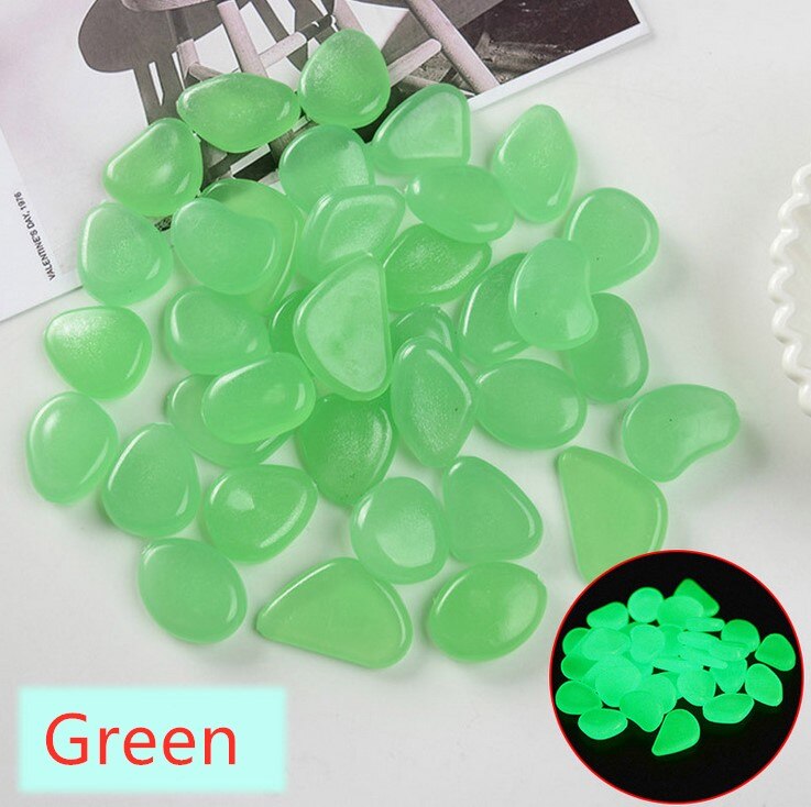 Pedras coloridas que brilham no escuro, pedrinhas luminosas para decoração de jardim, áreas externas, aquários, pedrinhas para decoração, 50 peças: green