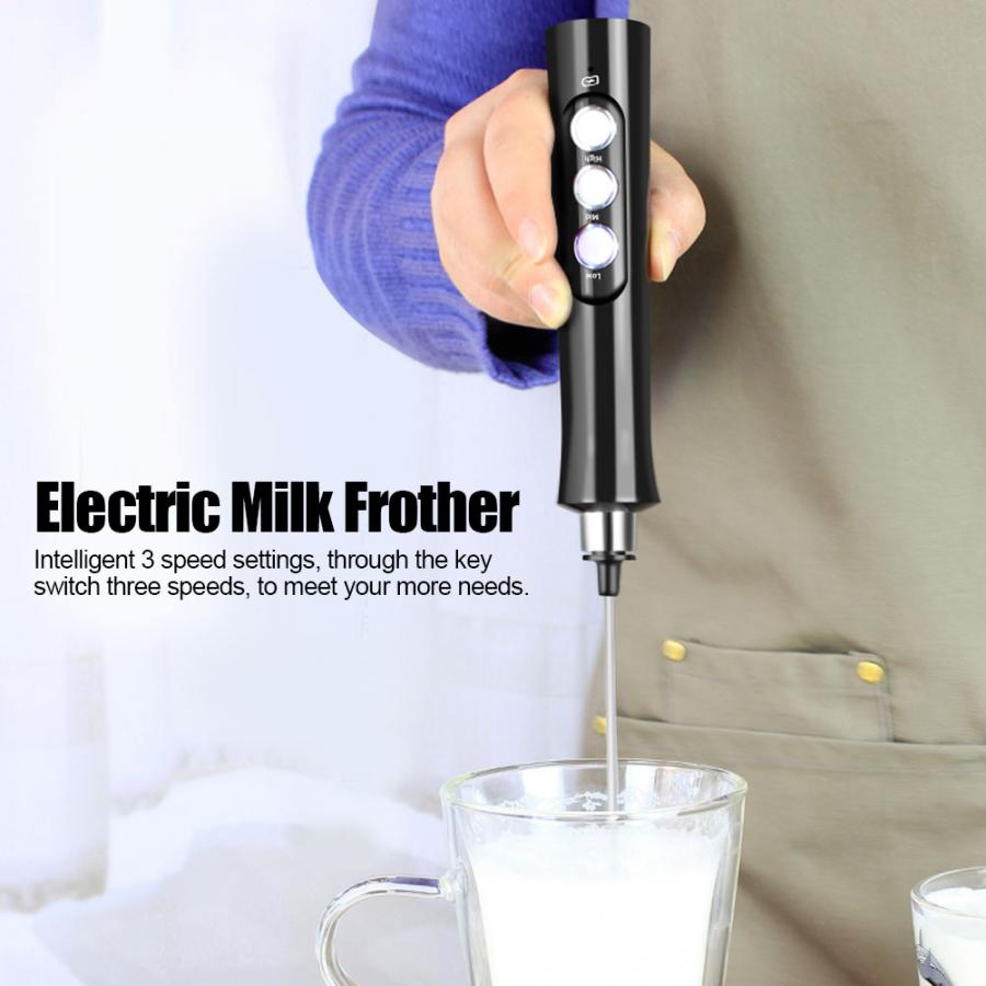 Genopladelig elektrisk justering af tre hastigheder mælkeægskummer automatisk håndholdt skummaskine til æglatte chokolade matcha