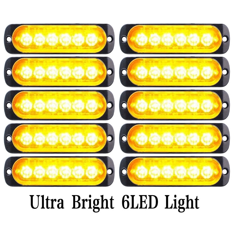 10 Uds. Luz LED amarilla ámbar para coche y camión 12V 12 LED niebla de trabajo advertencia de seguridad luz brillante urgente todoterreno SUV barco lámpara LED