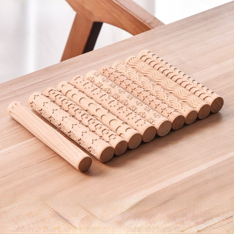Aardewerk Gereedschap Houten Textuur Modder Roll Embossing Stick Patroon Rolling Modder Stok Klei Board Printing Textuur Houten Stok