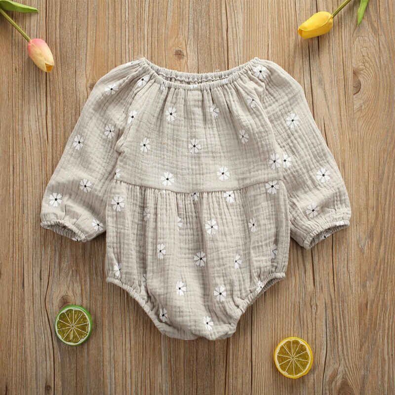 Infant Baby Girl Boy Cotton Linen Long Sleeve Jumpsuit Outfit