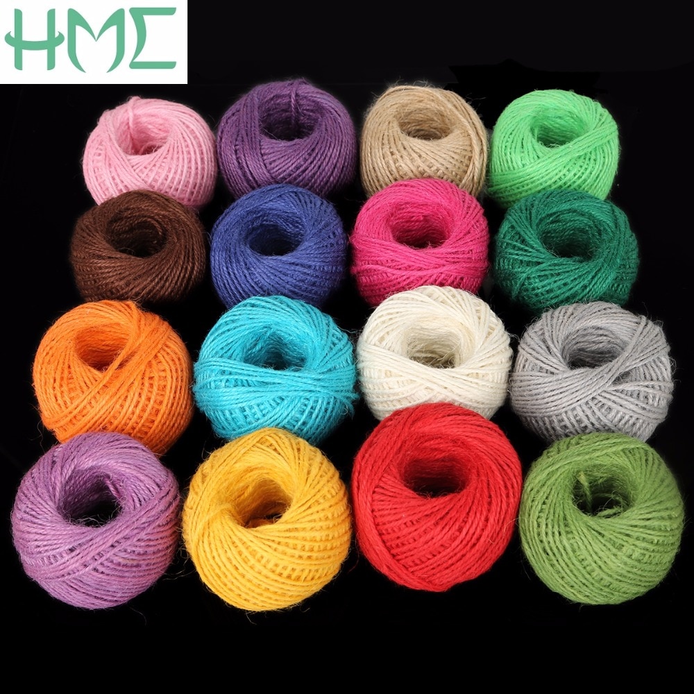 Rollo de cuerda de cáñamo de arpillera Natural, cordel de yute arpillera Natural, 2mm, macramé, decoración de etiquetas de boda, 1 rollo de 50M, varios colores