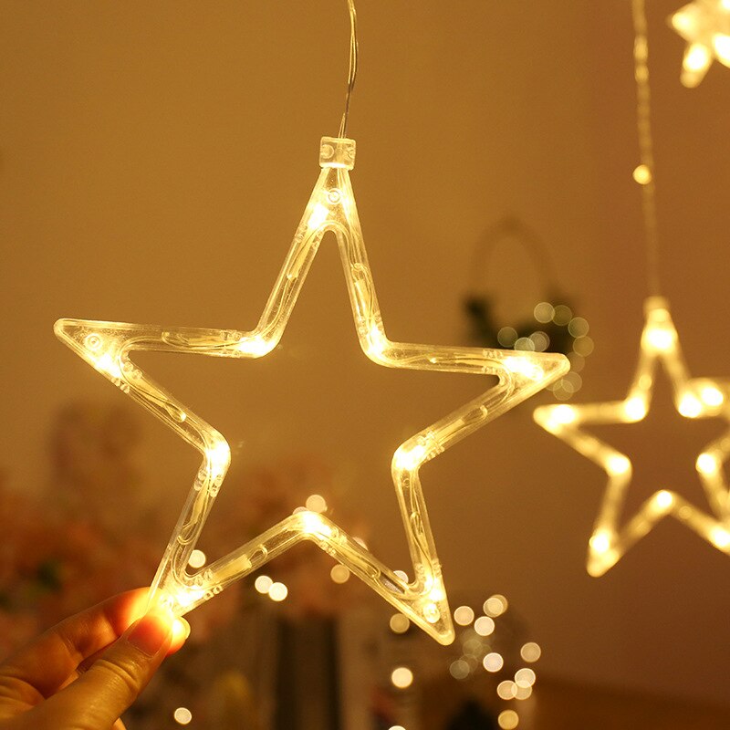 LED Twinkle Star Heart String Lights EU Plug 220V Waterproof Outdoor Christmas Fairy Garlands Curtain Lights Wedding Party Decor