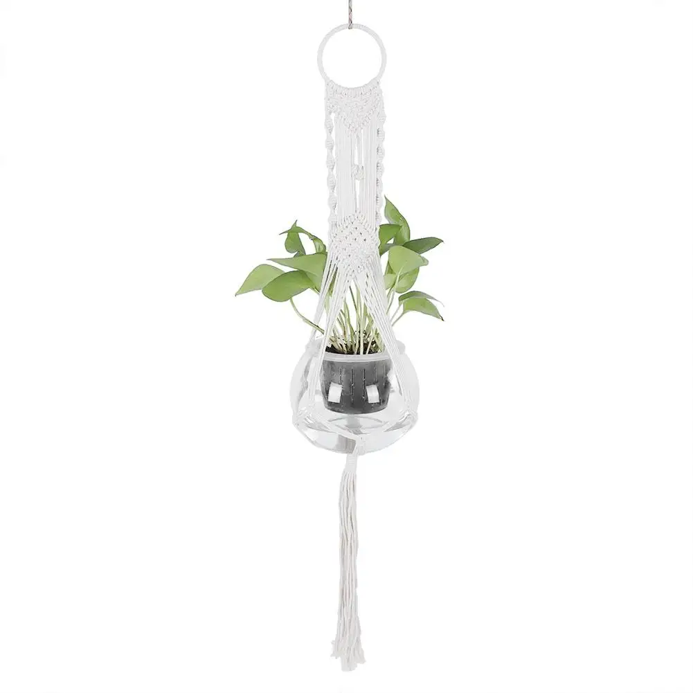 Macrame vægophæng planteophæng planteophæng håndstrikning naturlig snor planteophæng kurv planteholder: 4