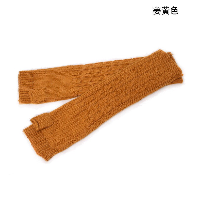 Ensfarget håndstrikkede damehansker håndledd langarm varmere vinter fingerfri strikkevott: Oransje