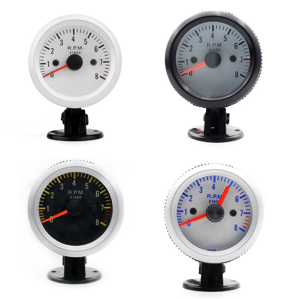 2" 52mm 12V Auto Tachometer 0-8000 Rpm Meter Blue Or White LED Light With Gauge Pod For 4 6 8 Cylinder