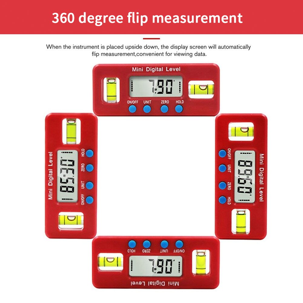 1pcs Mini Digital Protractor Inclinometer Magnetic Angle Finder Level Gauge ABS Red LCD Display Digital Level Box Measuring Tool