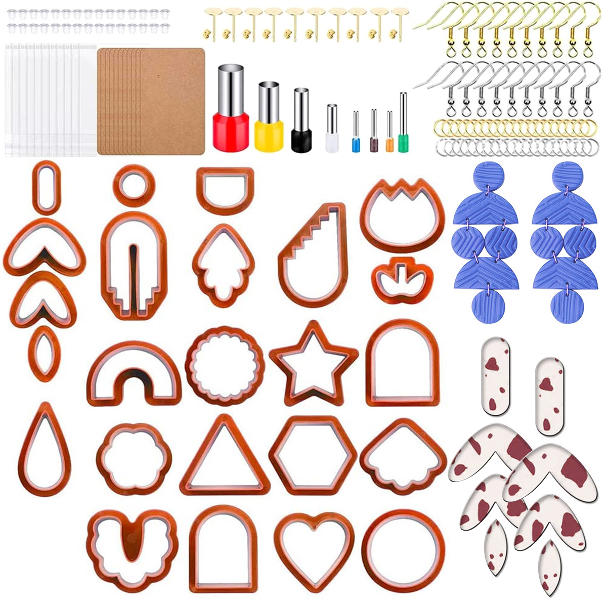 Set van 24/142/193 polymeerklei uitstekers, plastic klei oorbellen uitsteker, roestvrijstalen doe-het-zelf sieradenmal, accessoires voor het maken van oorbellen