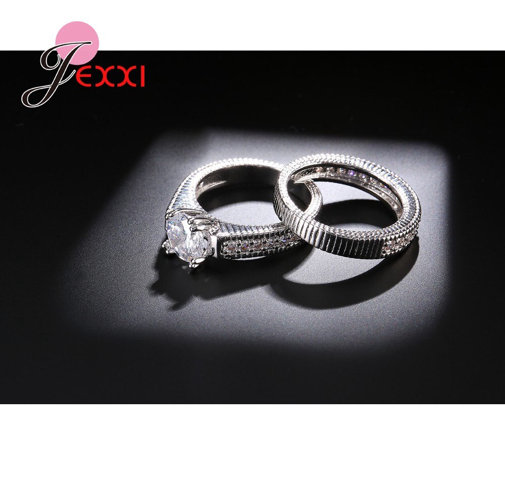 925 Sterling Silver Couple Rings Cubic Zirconia Rhinestone Women Engagement Rings Wedding Jewelry