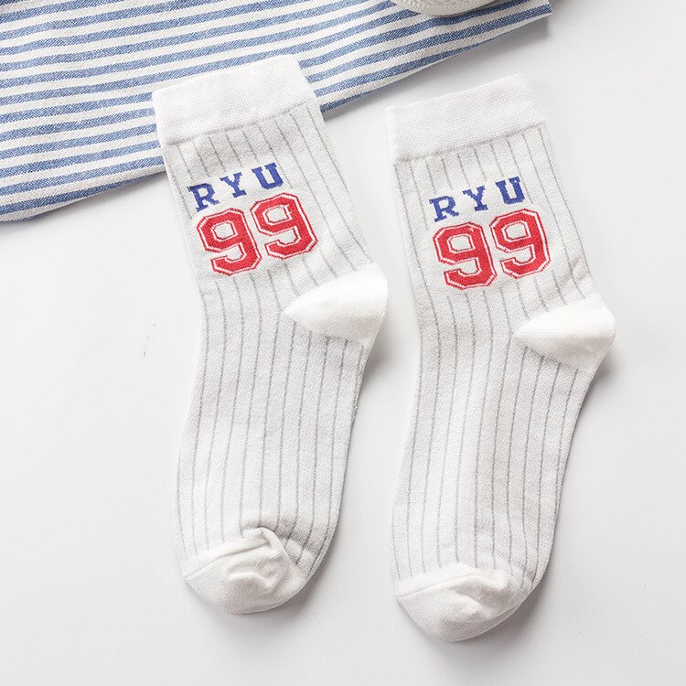 Unisex nieuwigheid brief digitale strepen skateboard sokken. katoenen harajuku hiphop sokken sokken paar enkelsok meias: Kleur 5