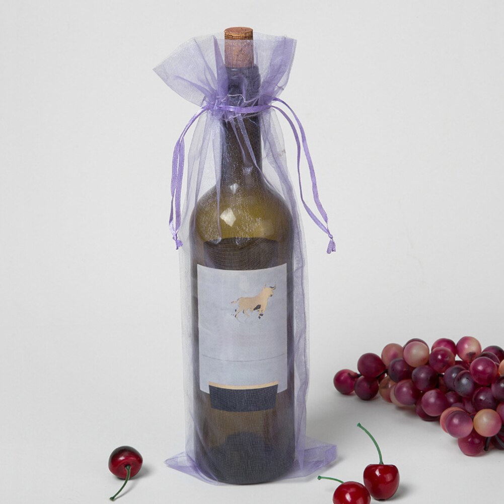 30pcs Drawstring Bottle Cover Wine Bag Home Transparent Pouch Champagne Organza Wedding Fine Mesh Wrapping