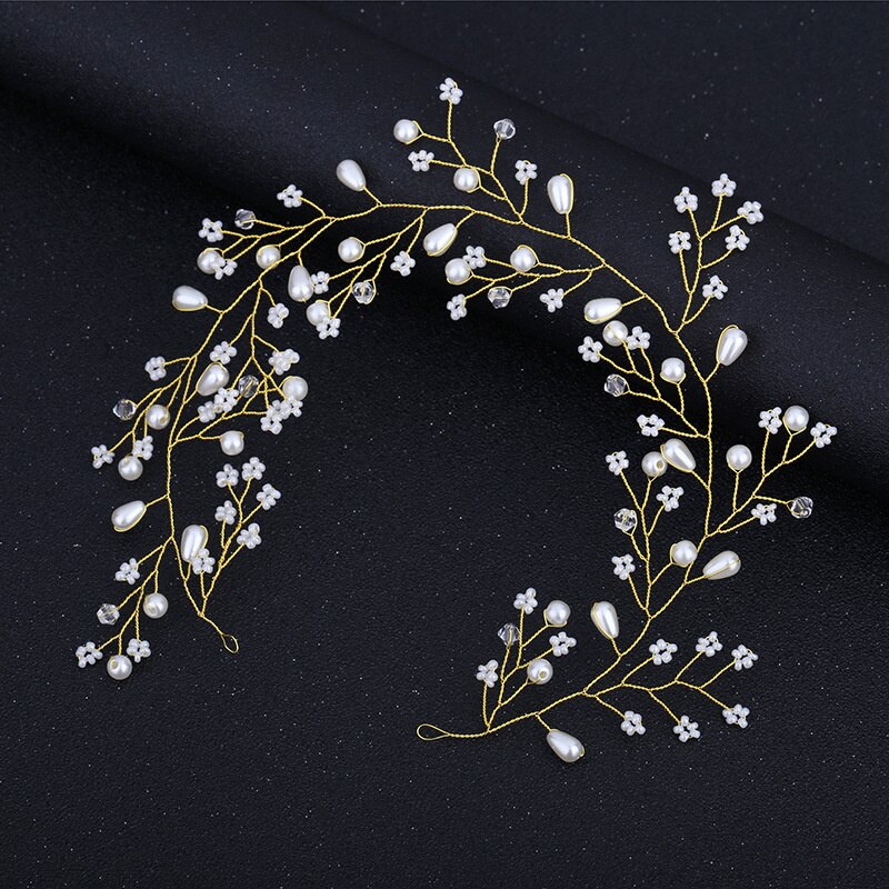 Ślubne winorośli opaski kwiaty z perłami zroszony Hairbands dla kobiet dziewczynki ślub panny młodej akcesoria biżuteria do włosów złoto/posrebrzane