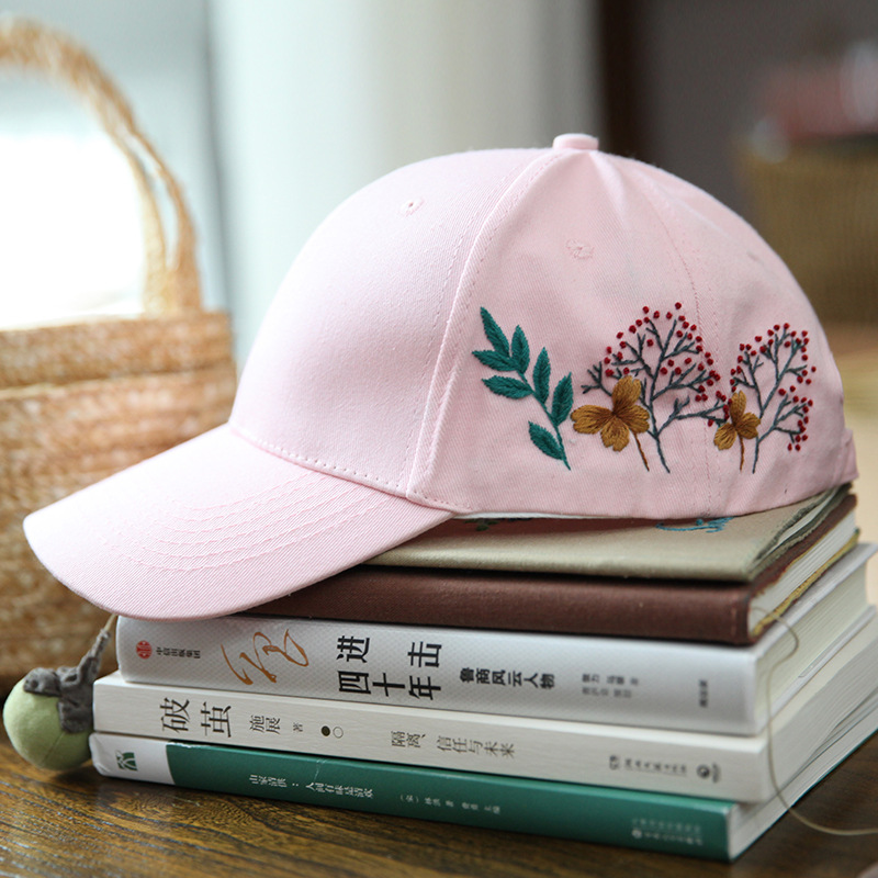 Kit de chapeau brodé de fleurs, , avec cerceau, casquette à visière, point de croix, ensemble d'art de couture, artisanal fait à la main: 2
