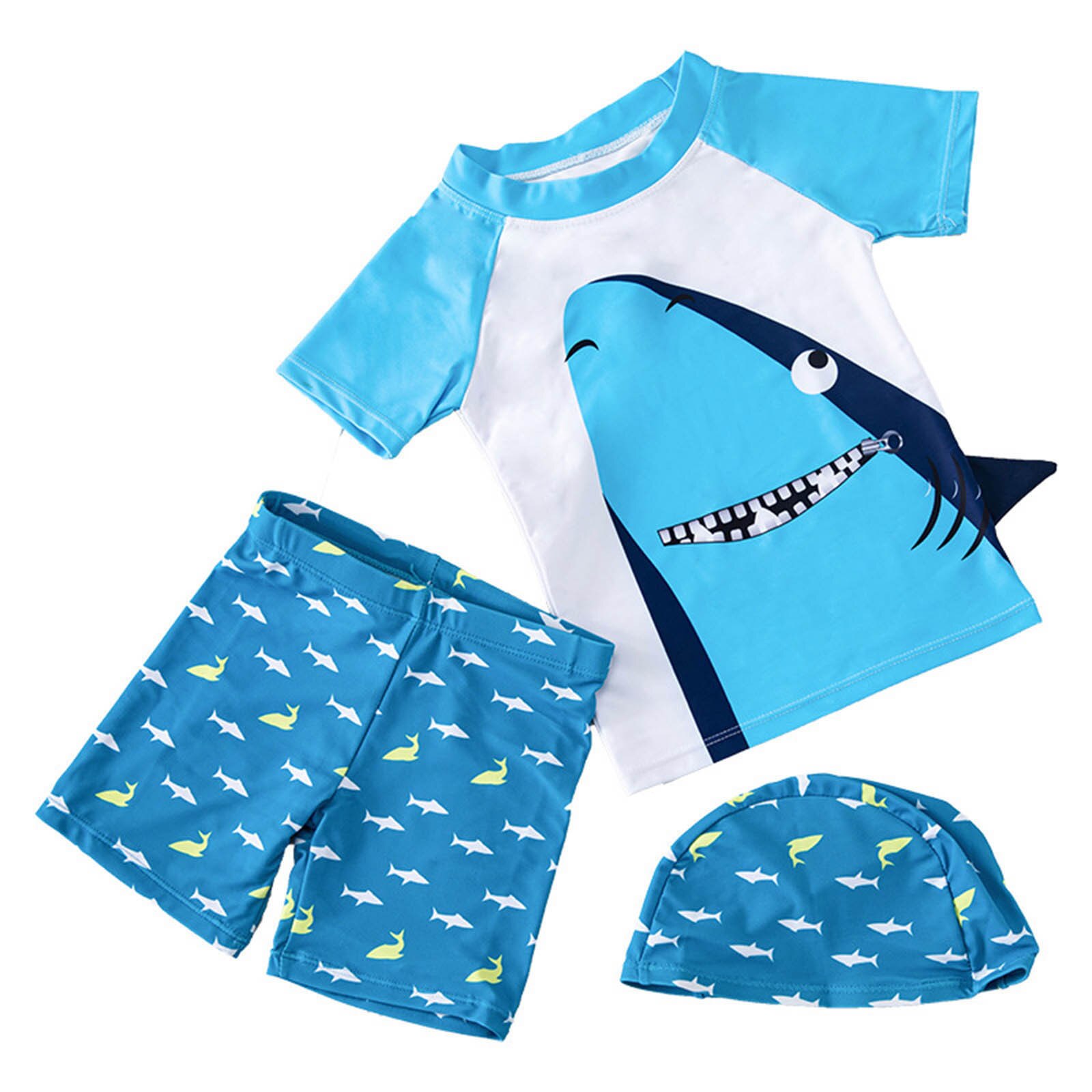 Zomer Mooie Peuter Kinderen Jongens Cartoon Shar K + Shorts + Hoed Badmode Badpak Rash Guards Sets