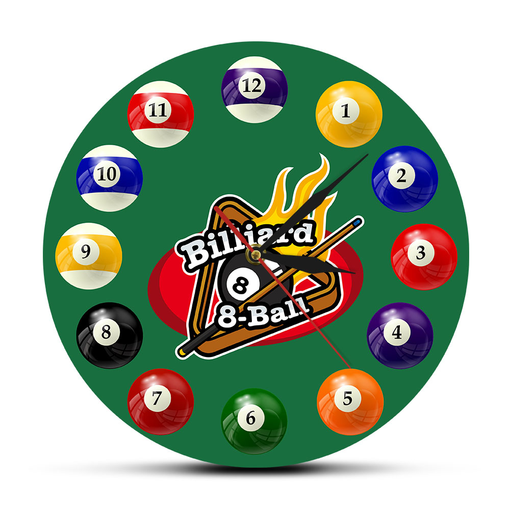 Ballons de billard, horloge murale colorée, Snooker de piscine, décor de salle de jeux, montre murale moderne, pour joueurs de billard