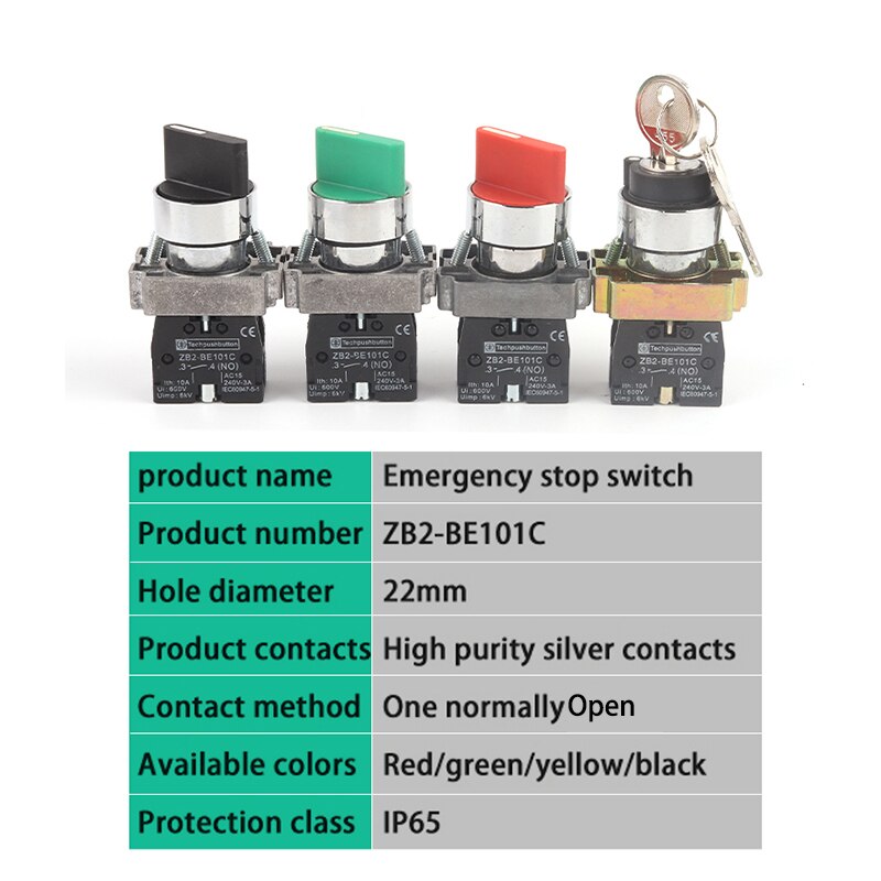22mm XB2 Knob Switch 2/3 Position Self-Locking With Key Start Power Rotate Switch