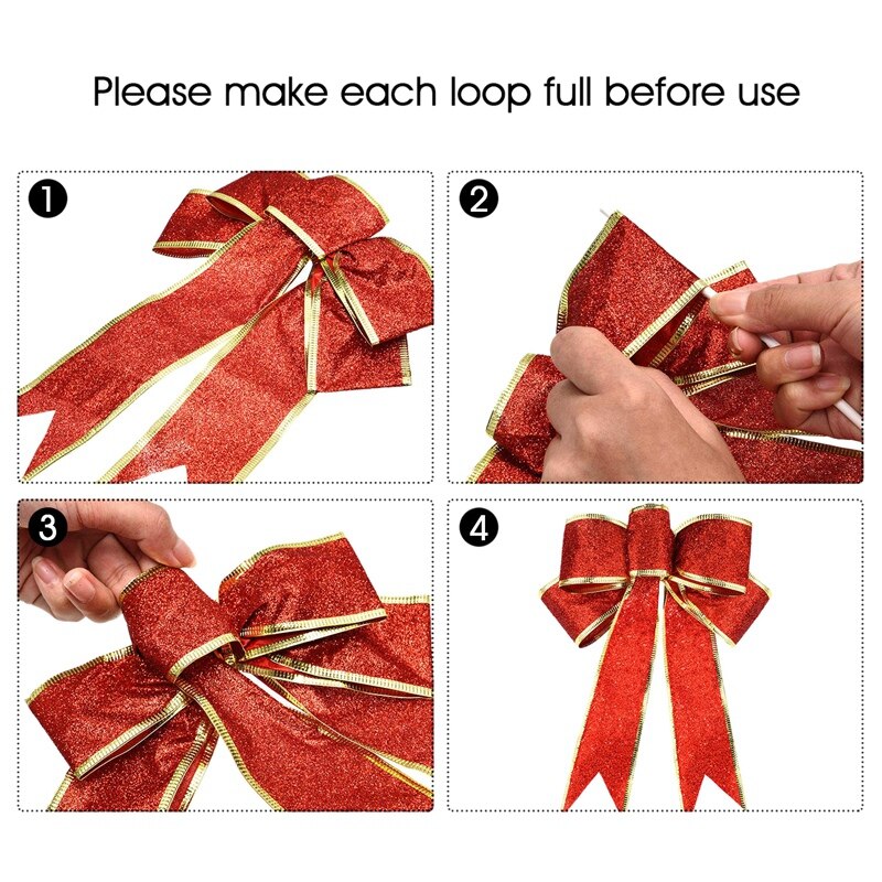 10 Pcs Glitter Kerstboom Boog Lint Strikken, lange 10 Inch En Breed 8 Inches Kerstboom Opknoping Ornamenten Voor Chr