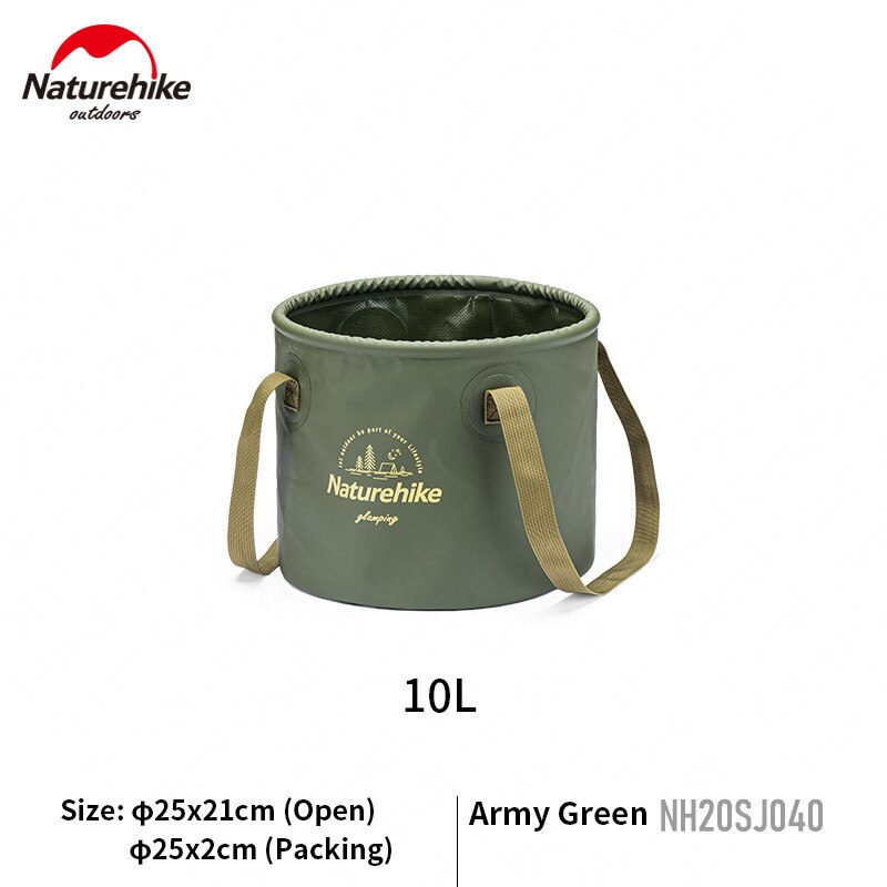 Naturehike 10L/20L draussen Falten Runde Eimer PVC Gittergewebe Tuch Camping Angeln Reise Tragbare Wasser Becken Lebensmittel Lagerung Fass: Armee-Grün-S
