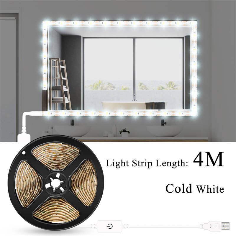 CanLing Vanity Mirror Light USB 5V Touch Switch Dimmable Makeup Mirror Wall Lamp Decor Bathroom Dressing Table Beauty Light Bulb: Cold White 4m