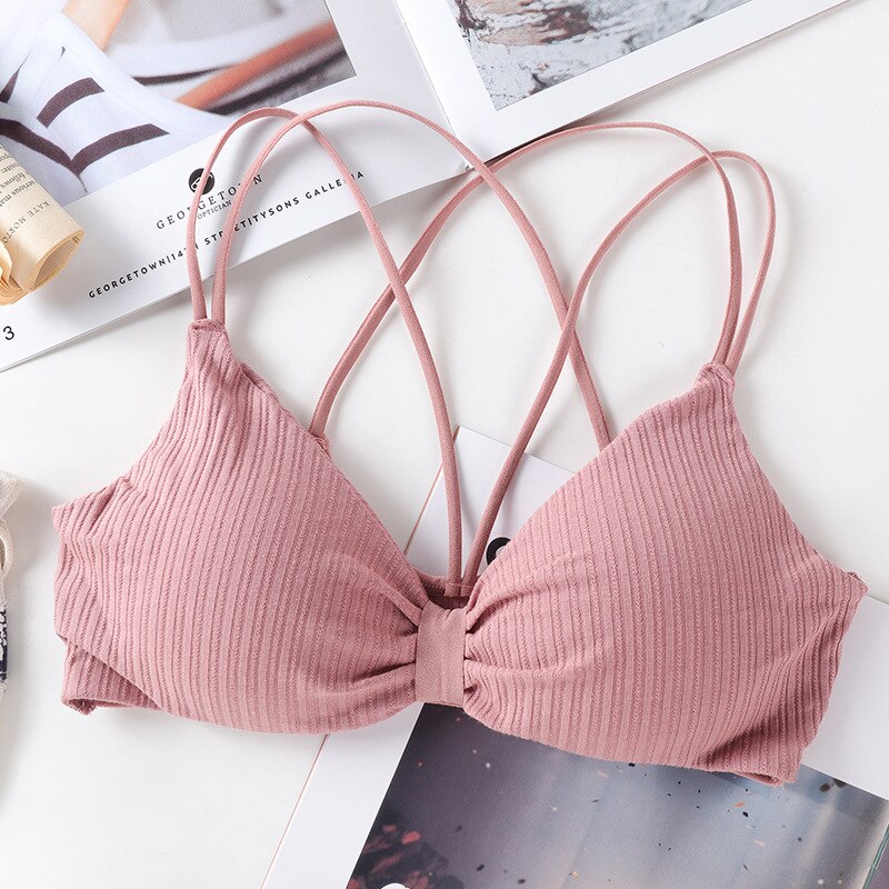 SVOKOR Stripe Bras For Women Push Up Lingerie Seamless Bra Backless Wire Free Bralette Cross Sling Tops Wnderwear