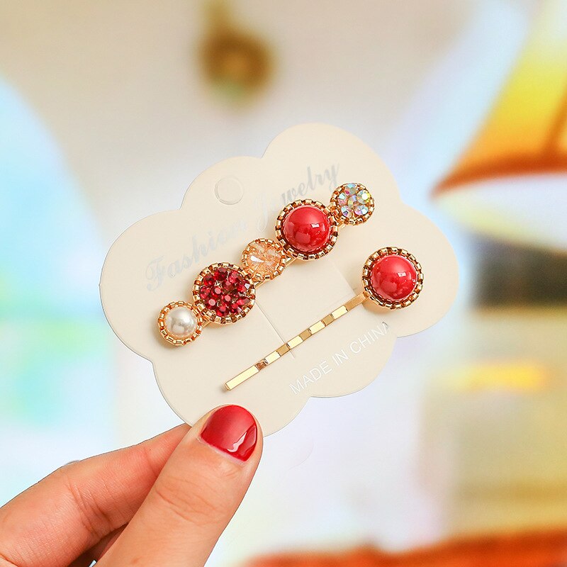 2 Pcs Korea Chic Alloy Metalen Haarspeldjes Parels Haarspelden Geometrische Bloem Barrett Vrouwen Haar Accessoires Goud Kleur Hairgrip: 06